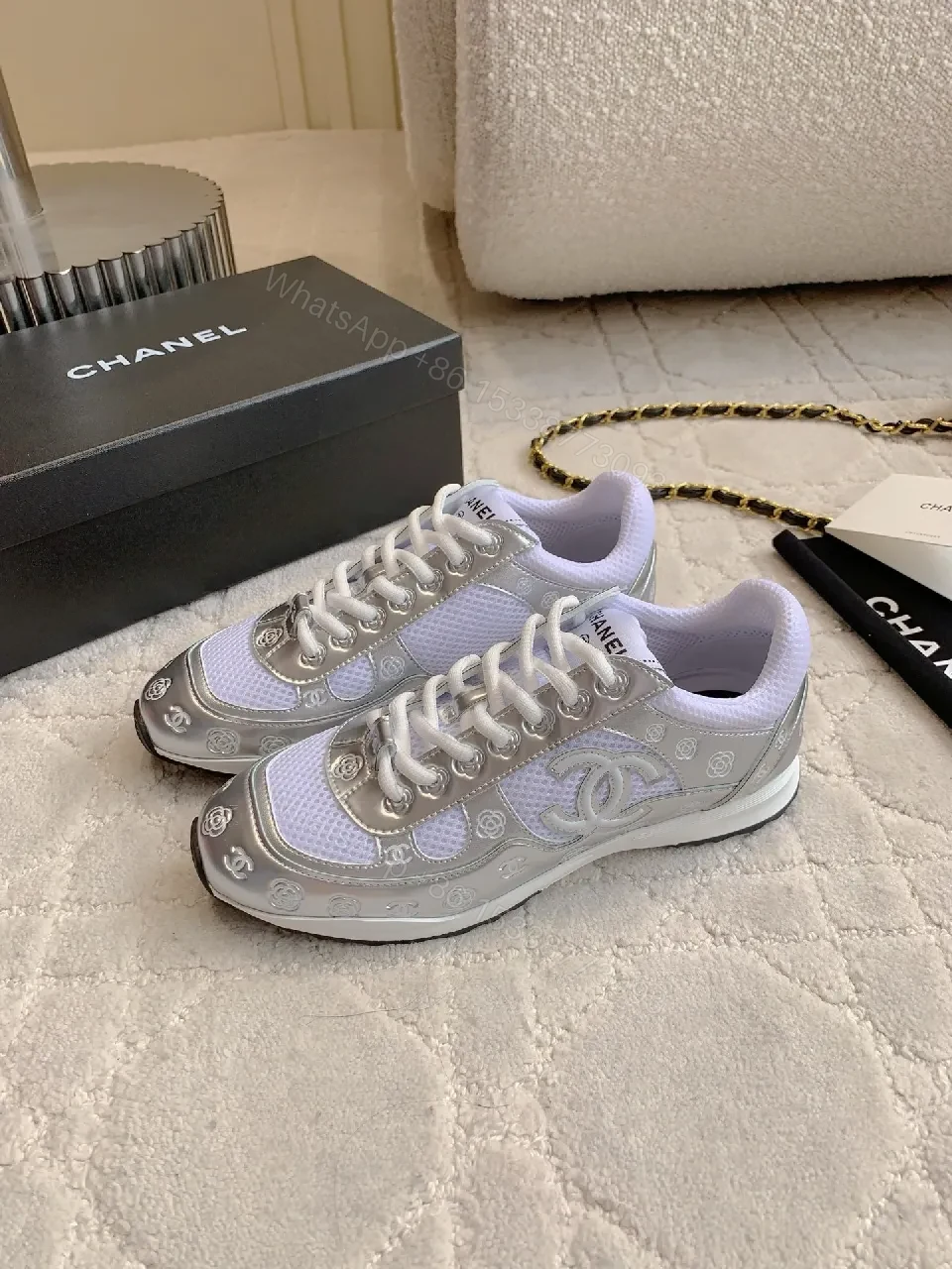 View 4 of White Silver Luxe Sneaker: Modern Comfort Runner