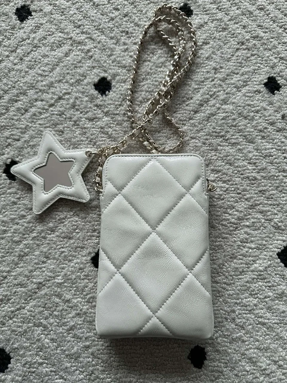 View 5 of Quilted White Leather Mini Crossbody with Silver Hardware