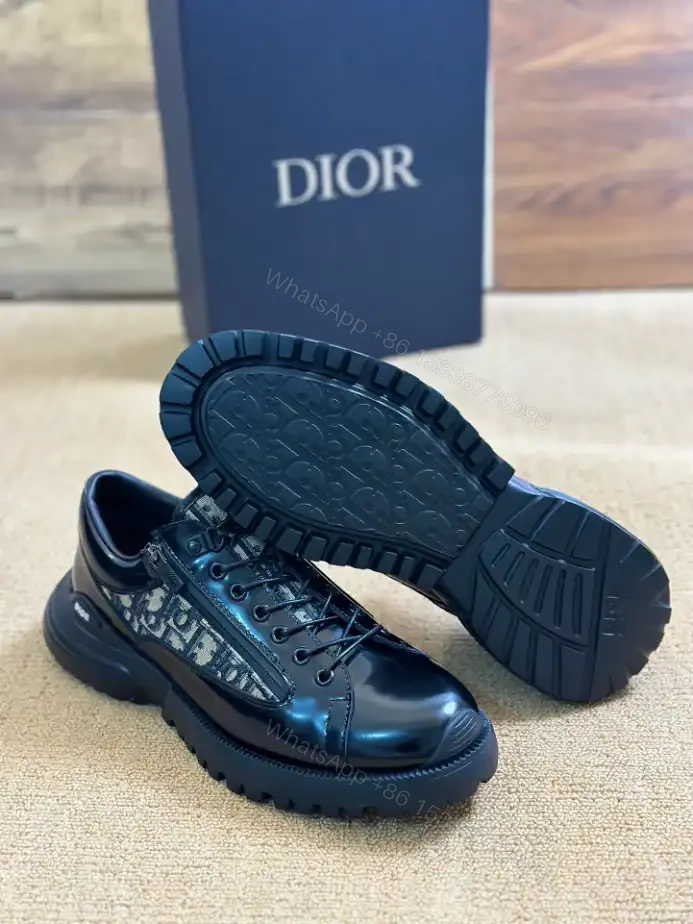 View 3 of DIOR COMBAT DERBY SHOES BLACK POLISHED CALFSKIN WITH BEIGE AND BLACK OBLIQUE JACQUARD – CD196