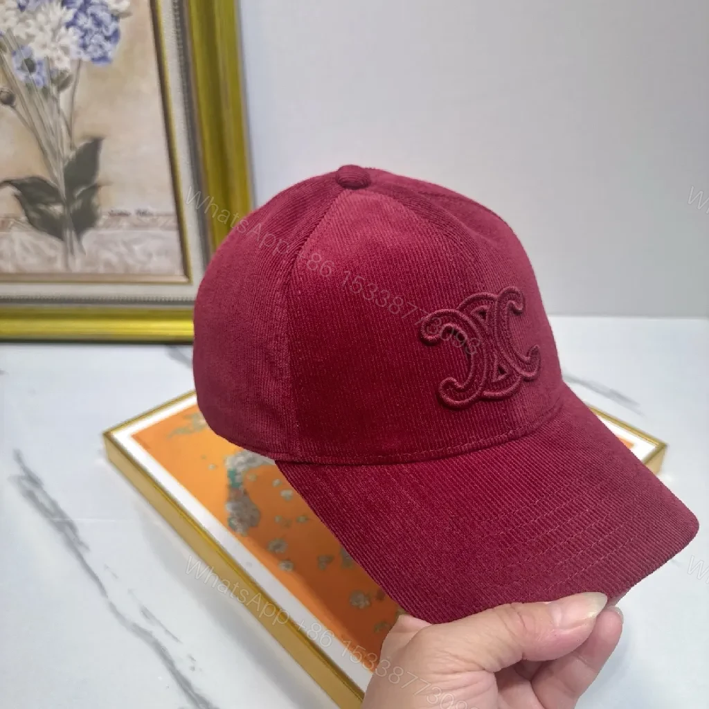 View 3 of Corduroy Cap Burgundy Embroidered Texture Luxury Cap