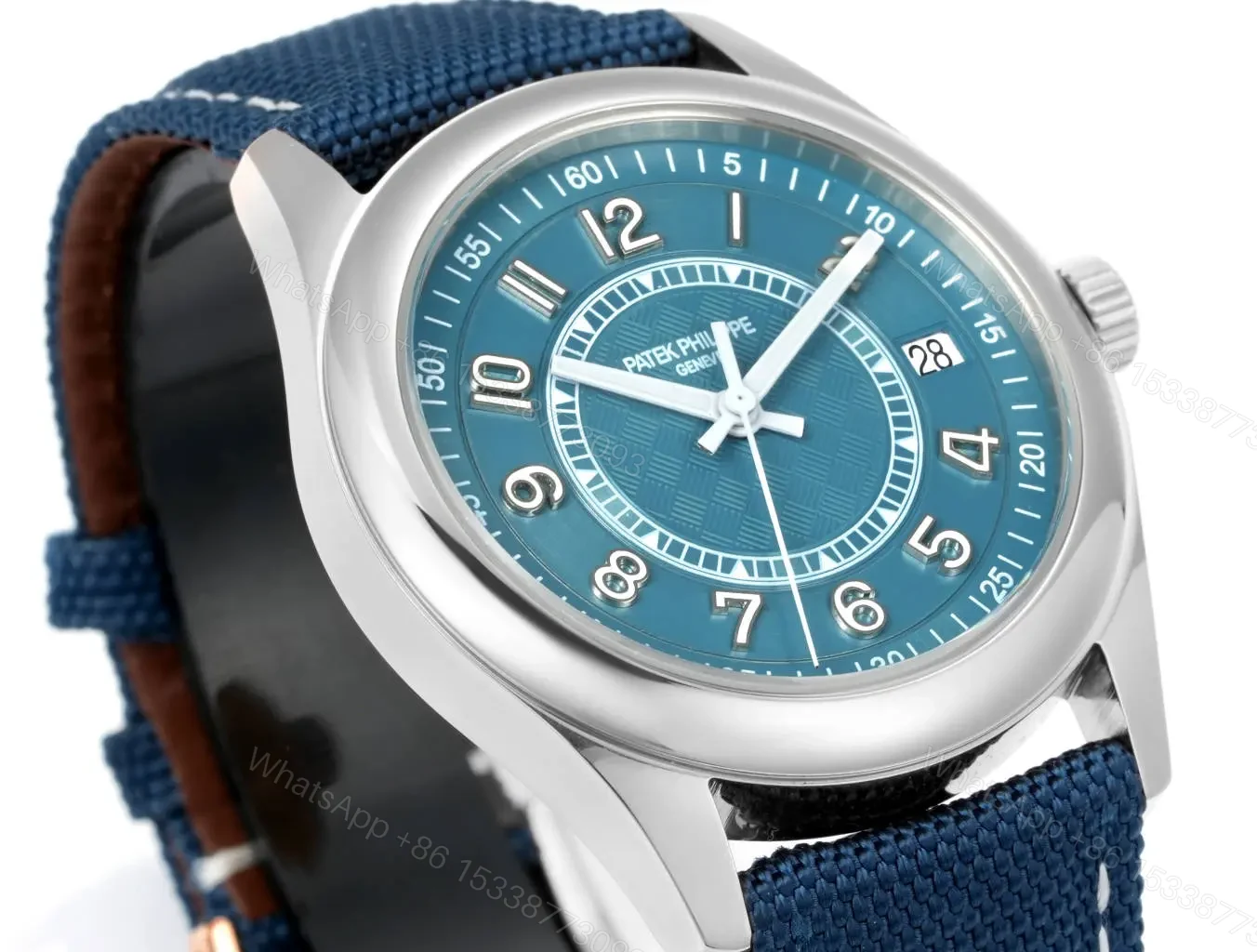 View 4 of Patek Philippe Limited Edition Commemorative Watch PP6007 Calatrava Steel Case Blue Dial Blue Strap Sporty Style