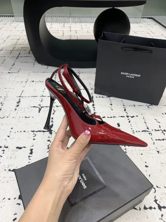 View 6 of Bold Red Patent Stilettos with Crystal Accents - Saint Laurent Paris