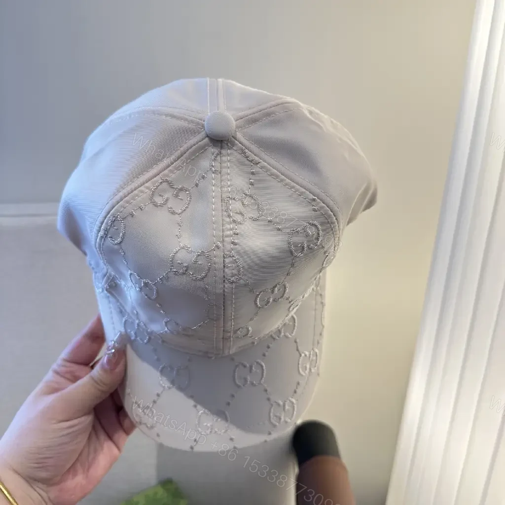 View 6 of White/Cotton Casual Baseball Cap with Interlocking Stitch Pattern