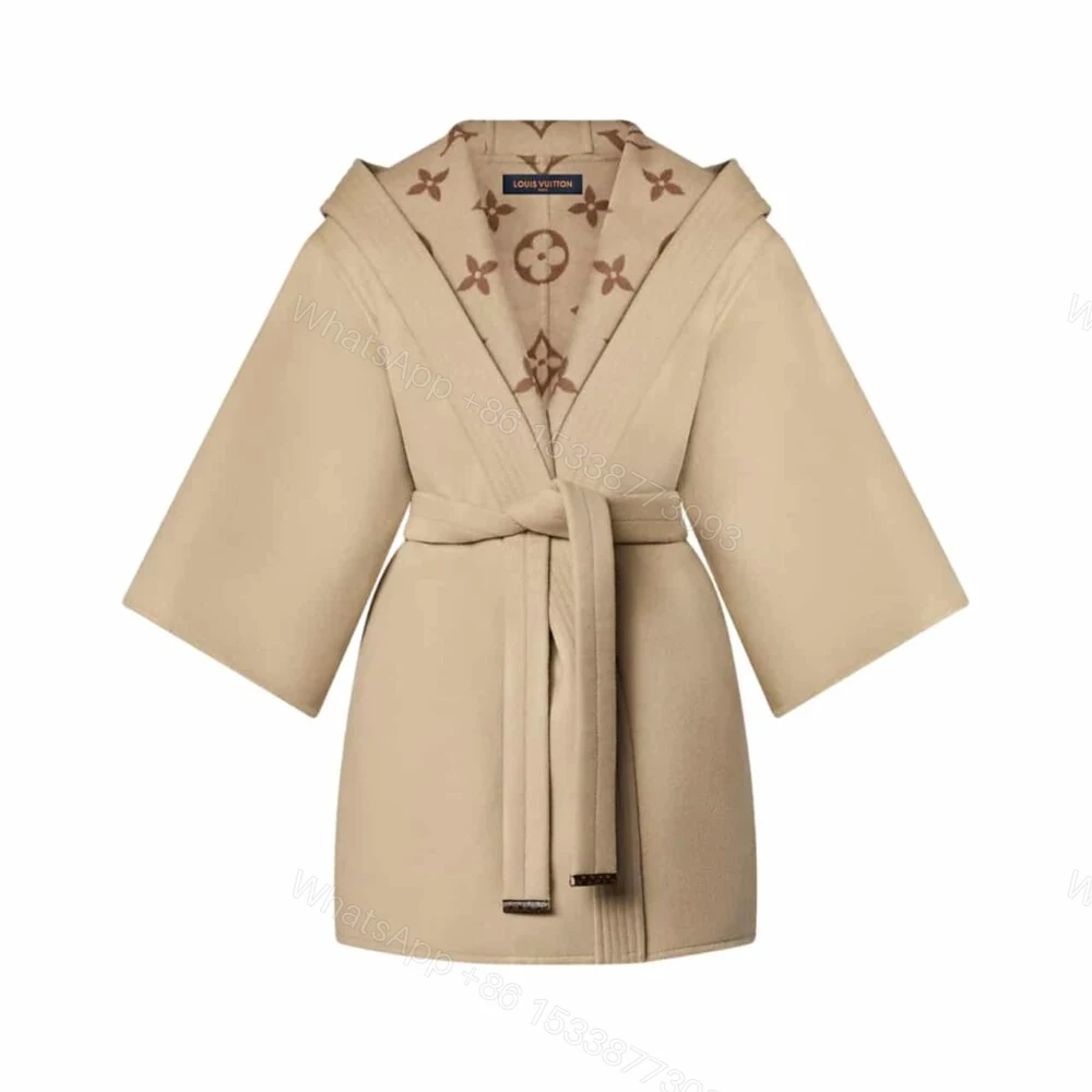 Louis Vuitton Signature Hooded Wrap Robe Coat Beige 1AB713 — view 1