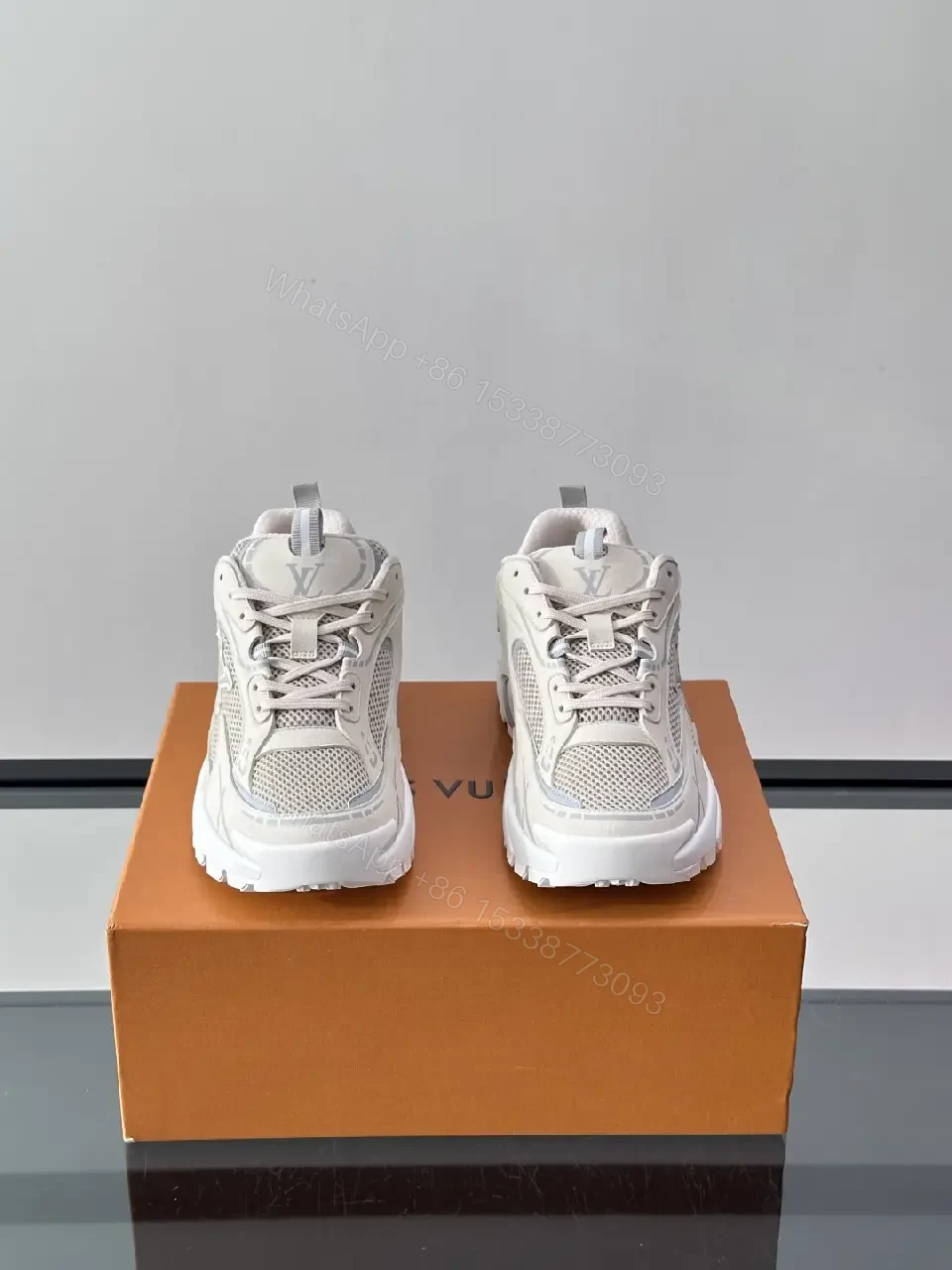 View 9 of Beige Mesh Chunky Sneaker Tech-Wavesole Louis Vuitton Style Sneakers