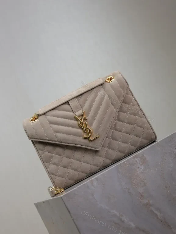 View 6 of Chic Quilted Flap Bag with Gold YSL Monogram - Luxury Crossbody