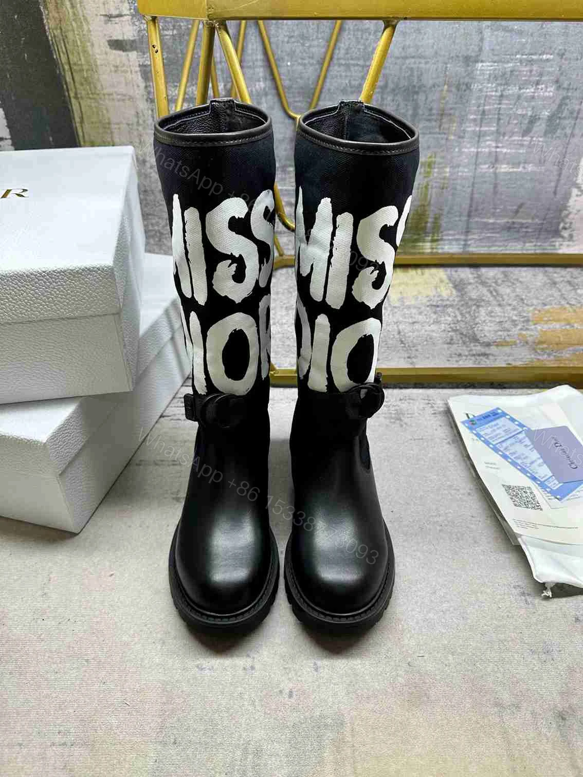 View 6 of DIOR D MAJOR BOOT WITH MISS DIOR PRINT BLACK KDI929CMV S17X