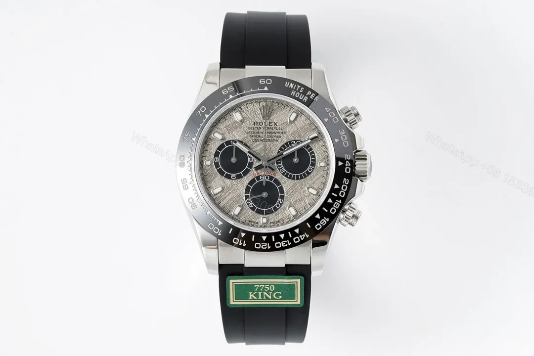 ROF Factory Clean Factory KINGROLEX Daytona Chronograph Watch – Silver Dial, Black Rubber Strap, Premium Quality — view 1