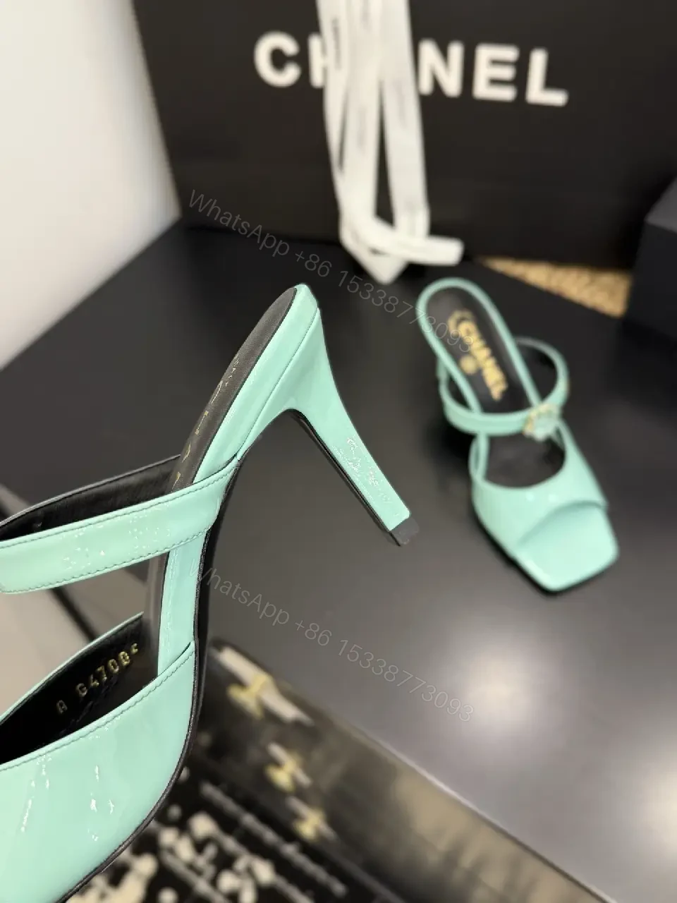 View 5 of Mint Satin Open-Toe Block Heel Sandals - Modern Luxe Comfort