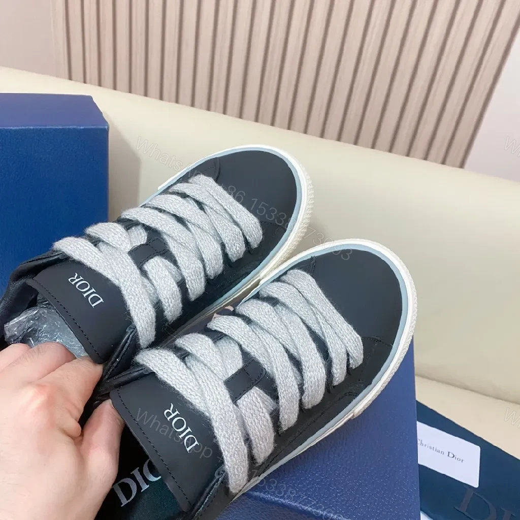 View 2 of Black Leather Trainers, Dior-Style High-Tops, Bold Branding, Luxury Casual Sneakers