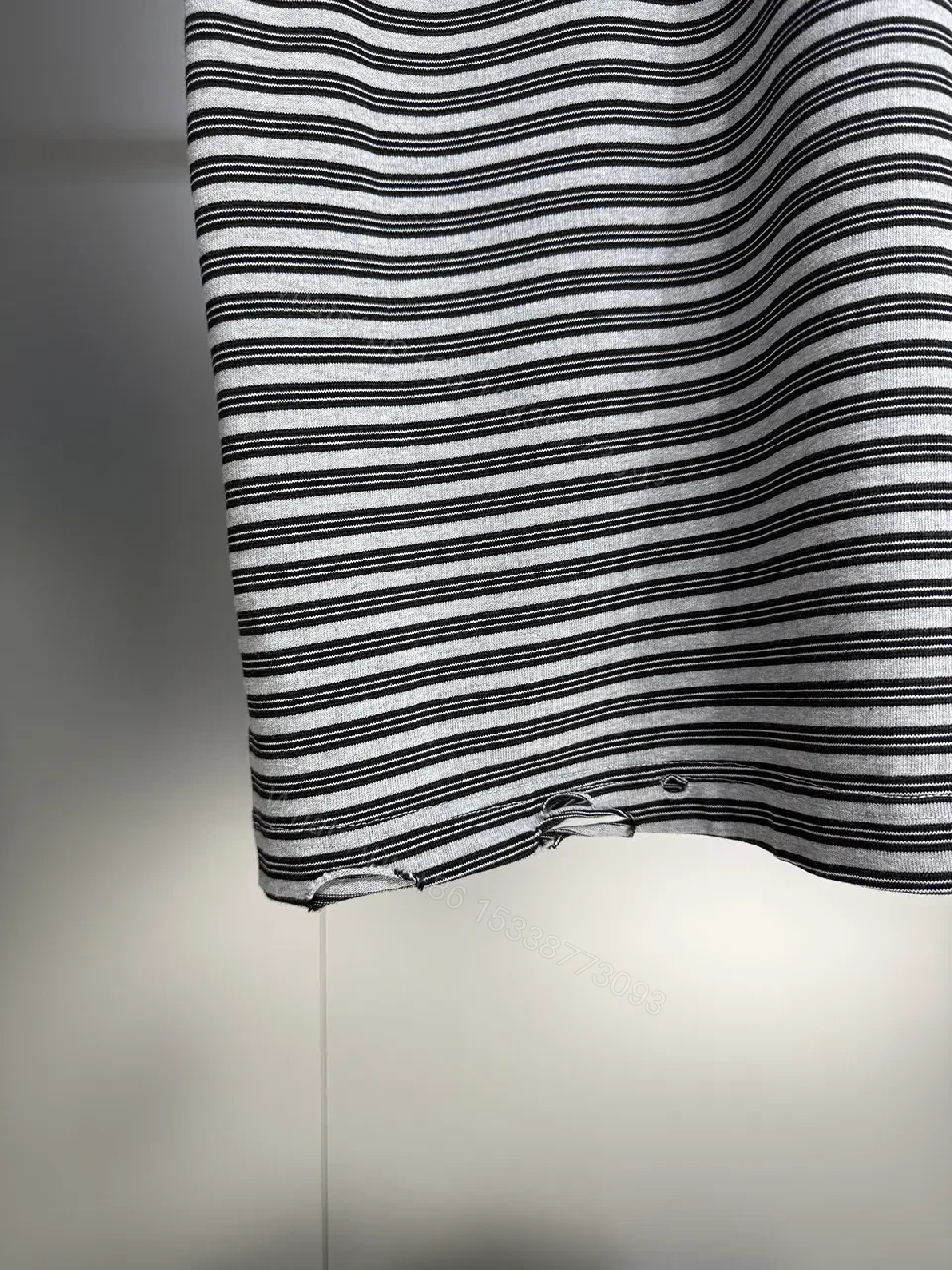 View 4 of Striped Cotton Tee | Rib Knit Crew Neck | Subtle Logo Everyday Wear