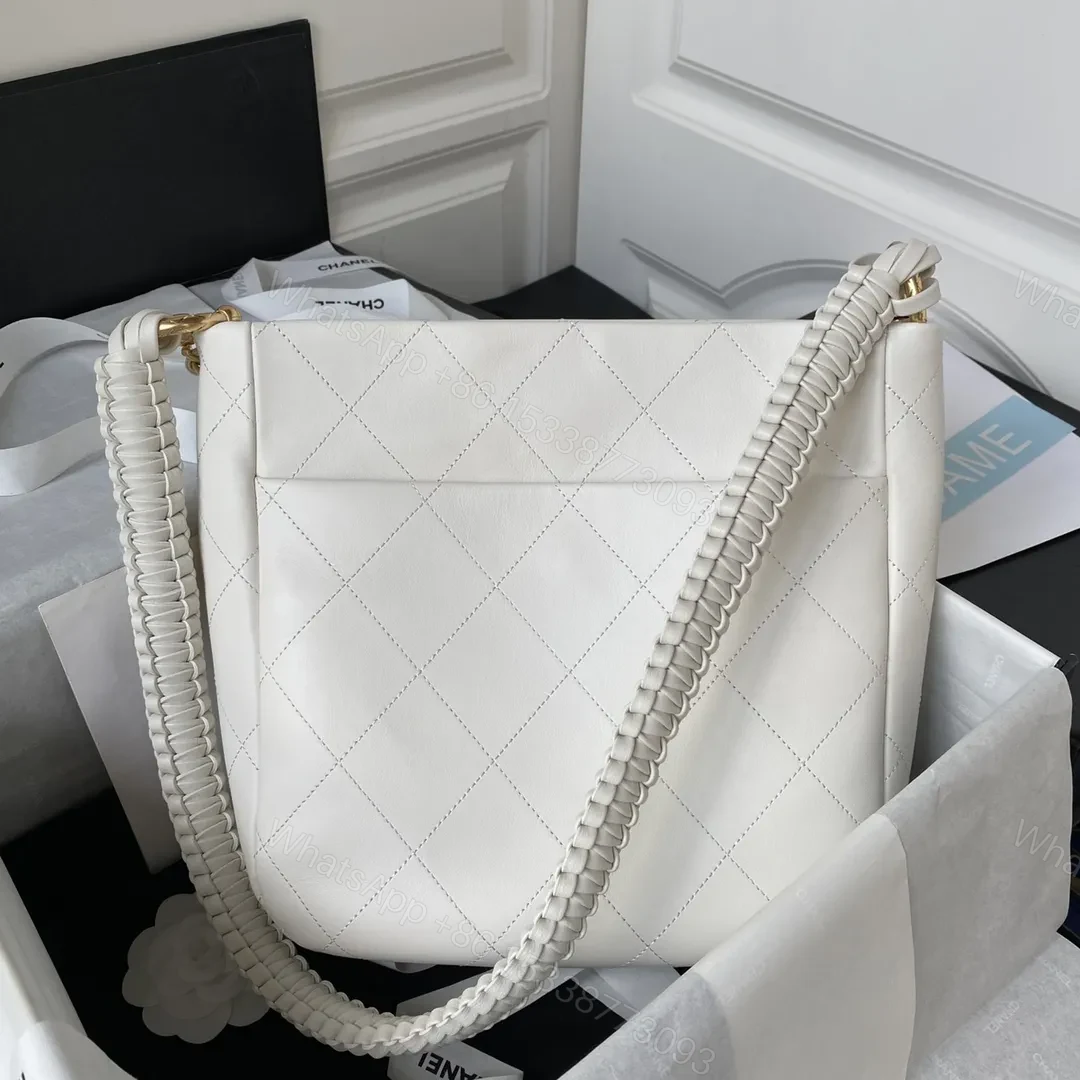 View 3 of Chanel Calfskin Hobo Bag White/Black