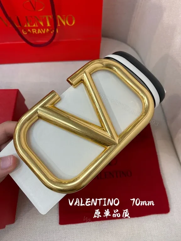 View 5 of White Leather Belt with Gold V Buckle â€“ 70mm Valentino Style