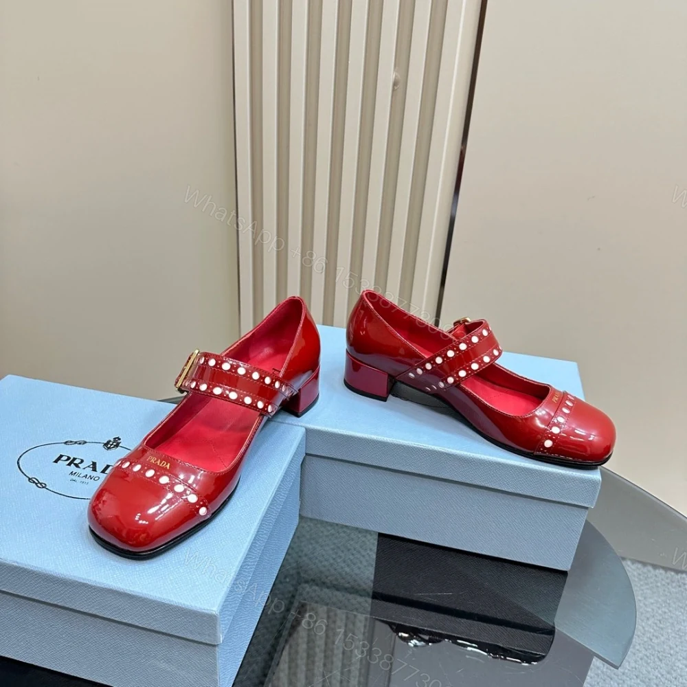 View 5 of 高仿Prada*Patent系列1I816C粗跟瑪麗珍鞋鞋漆皮3.5CM紅色免檢版