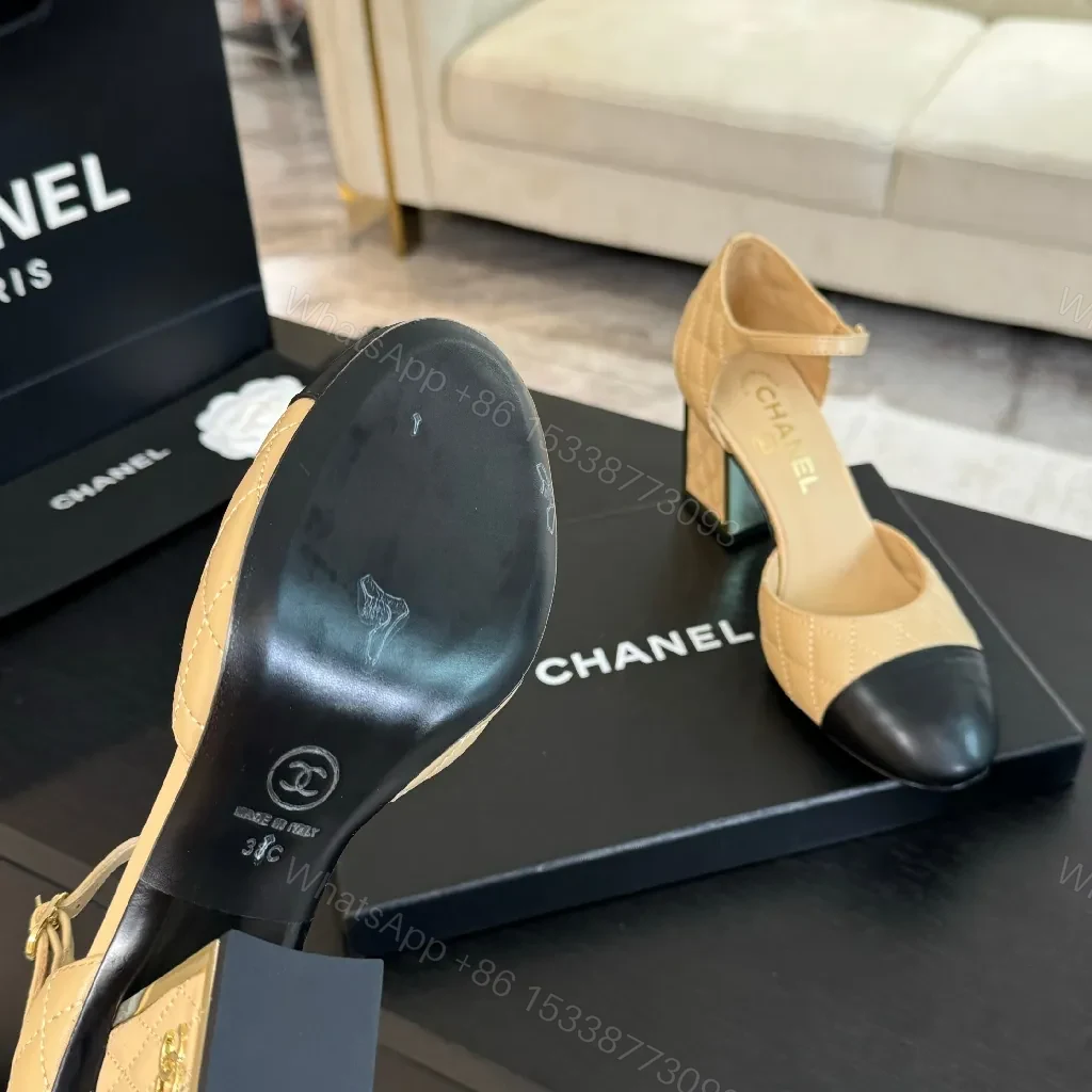 View 8 of Two-Tone Quilted Heels with Ankle Strap, Block Heel, Luxe Quilting