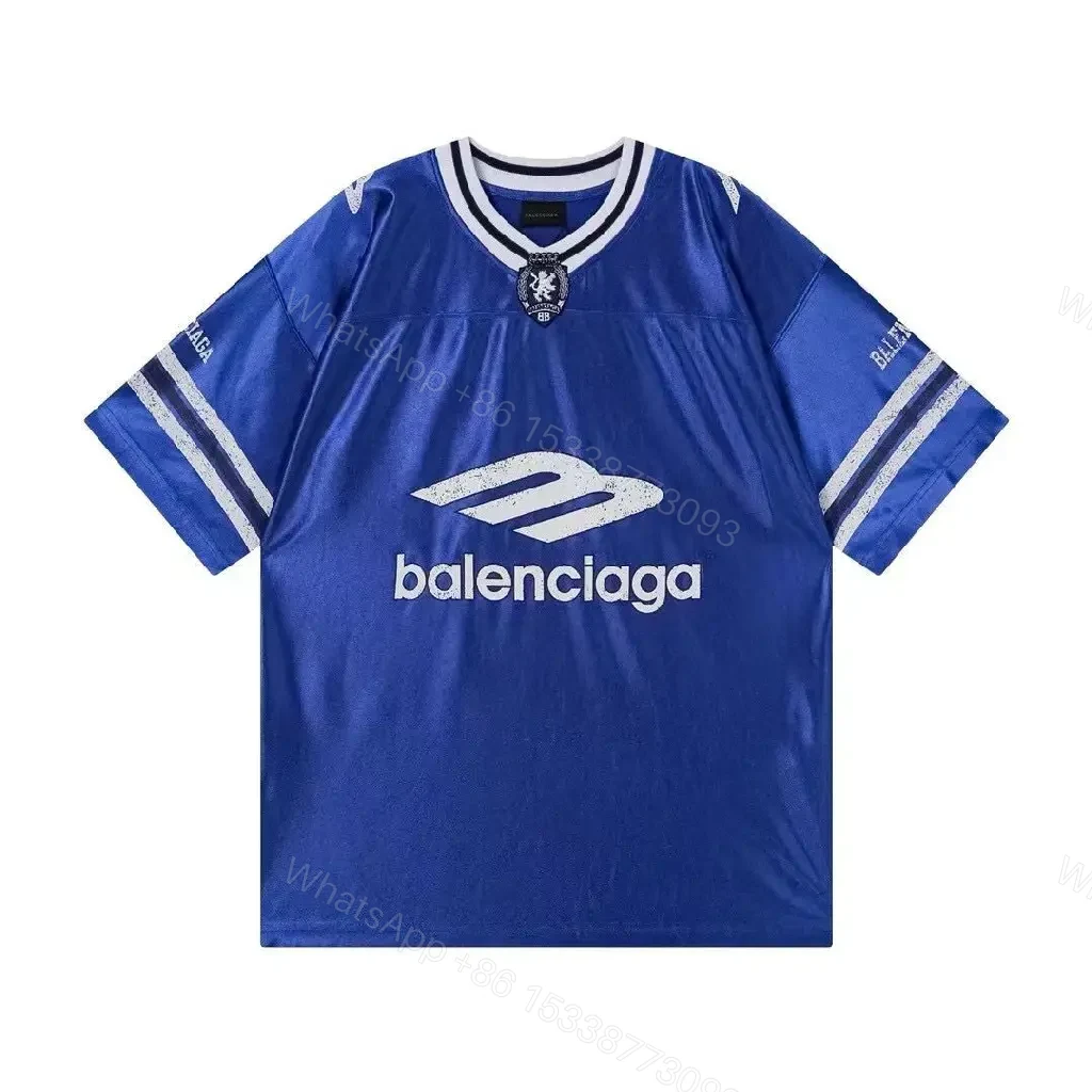View 7 of Bold Blue Jersey Tee: Sport-Luxe Logo-Print Streetwear Tee