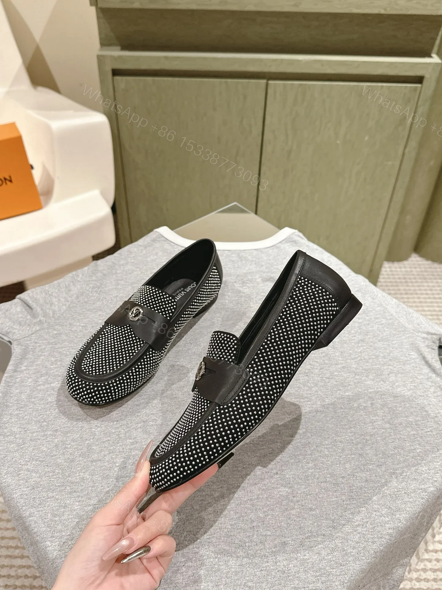 View 3 of LV Women Black White Canvas Loafers