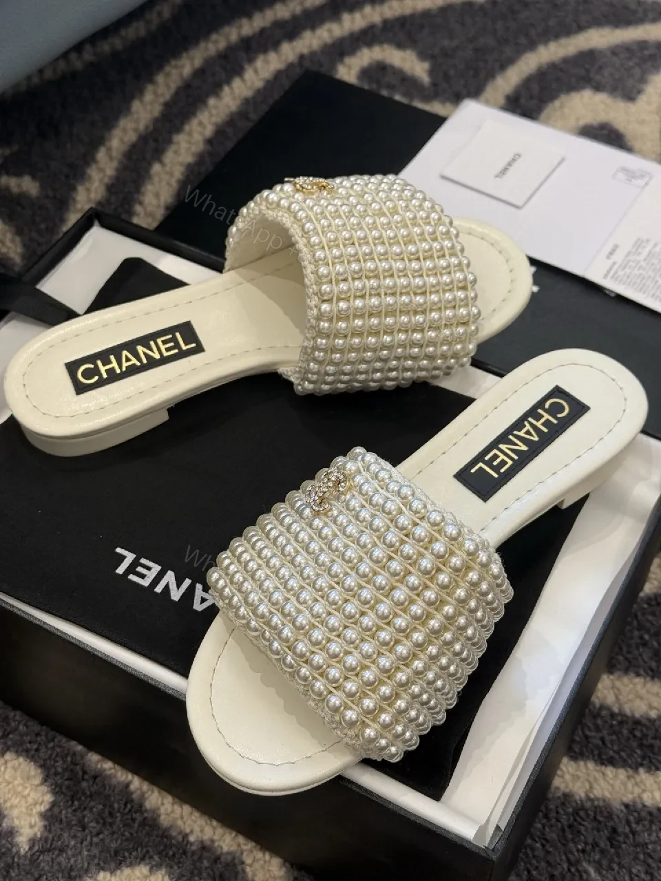 View 6 of Pearl-Embellished Slide Sandals: Luxe Resort Comfort
