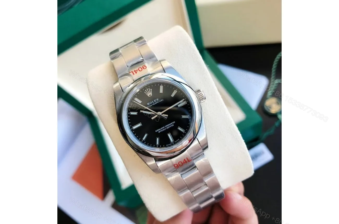 View 2 of Replica Rolex Oyster Perpetual SS/SS Black/Stk 31/41 mm