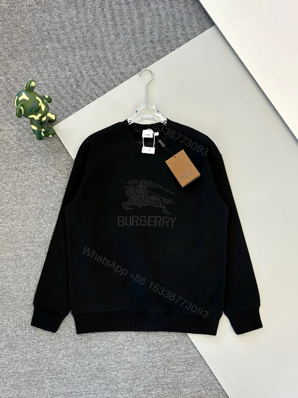 Black Silk-Edge Embellished Crewneck Knit Sweater, Men — view 1
