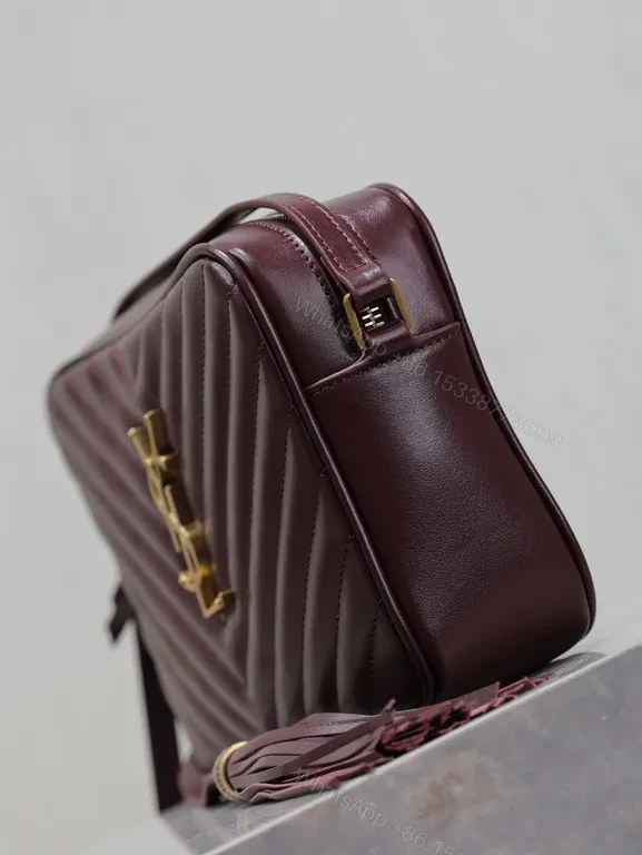 View 6 of Rich Calfskin Burgundy Quilted Crossbody â€“ YSL Monogram, Structured Luxury