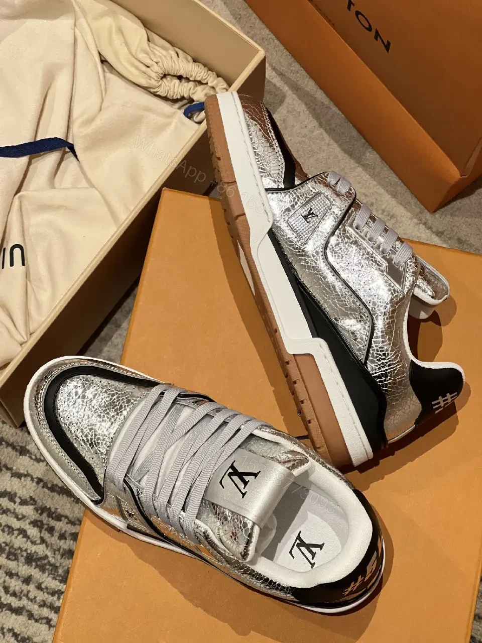View 2 of Metallic Textured Sneaker: LV-Inspired Luxury Comfort Shoes