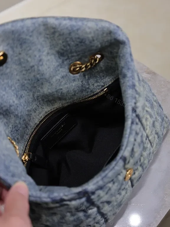 View 7 of Textured Denim Quilted Bag with YSL Hardware - Compact chic