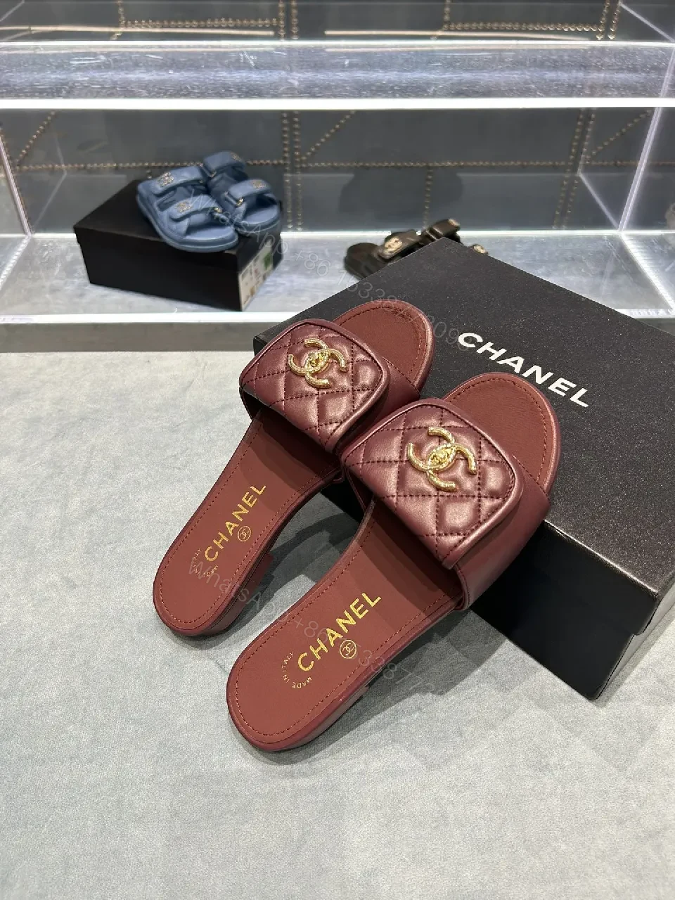 View 7 of Quilted Leather Slides + Open-Toe + Luxury Comfort Slide