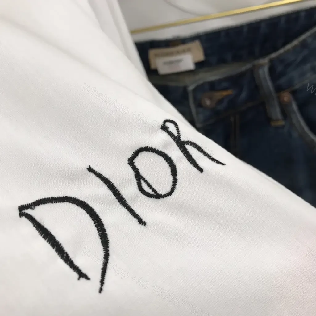 View 5 of White Cotton Shirt with Minimal Dior Emblem, Relaxed Fit, Crisp Look