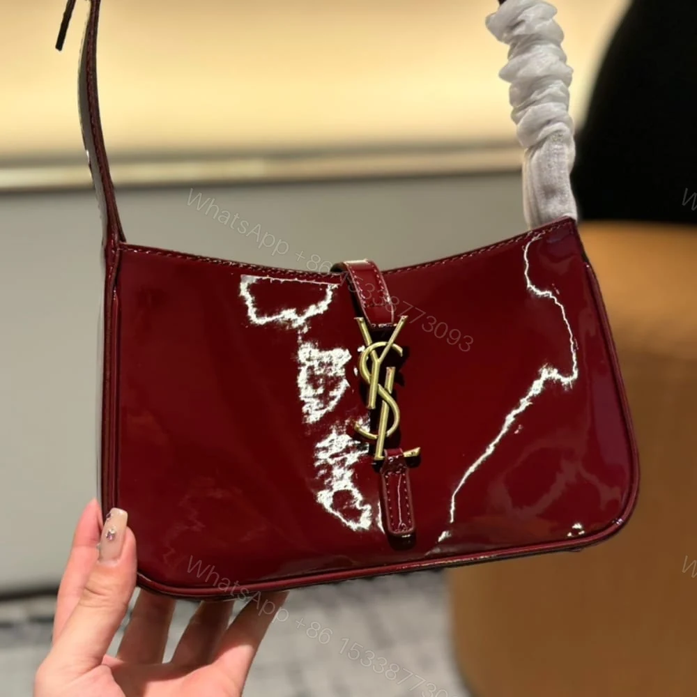 View 3 of Saint Laurent Le 5 A 7 Patent Hobo Bag In Shiny Wine Red 25Cm