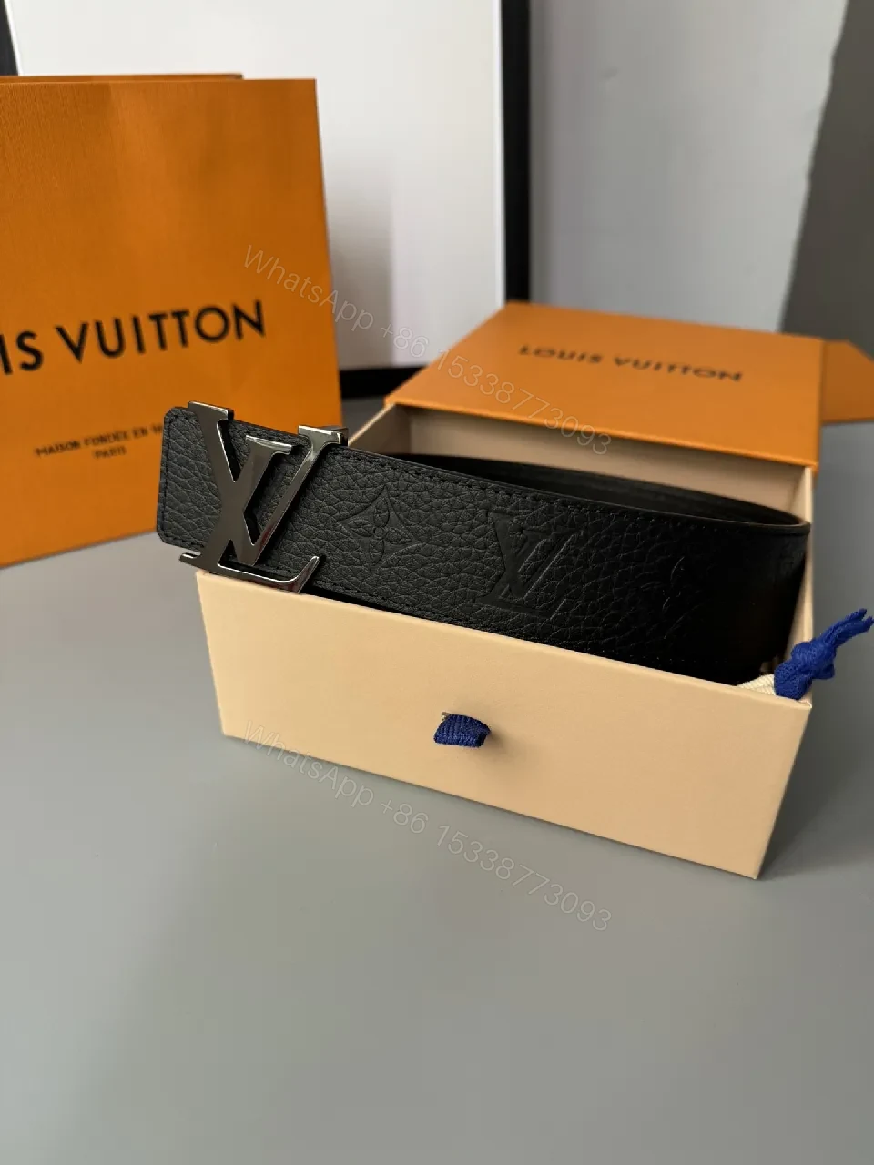 View 3 of Bold Leather Belt: Refined Style, LV Buckle, All-Day Confidence