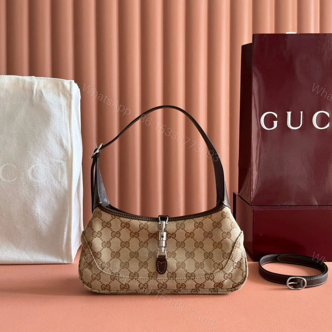 GUCCI 25S JACKIE MONOGRAM 27 CM IN LIGHT BROWN CANVAS AND CALFSKIN — view 1