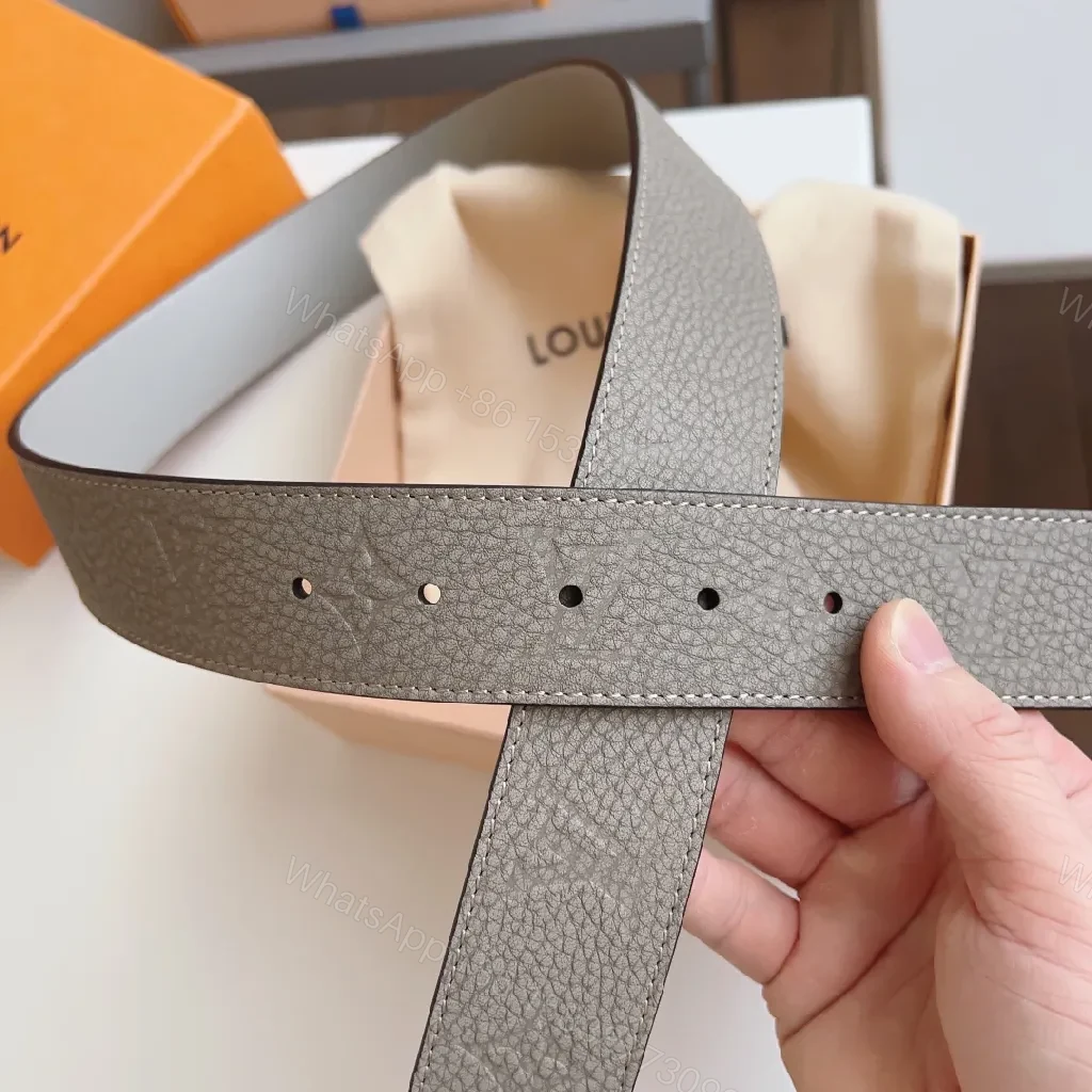 View 8 of Gray Leather Belt with Gold Buckle - Refined Style Accessory