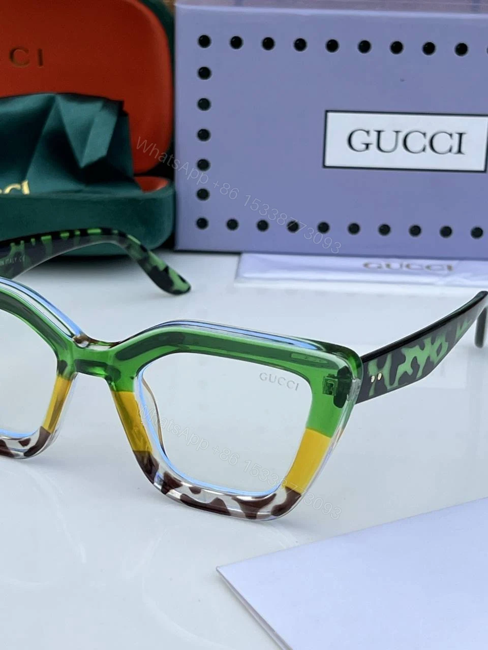 View 5 of First Copy Gucci 6186 Green Plano Luxury Designer Sunglasses Premium Fashion Eyewear
