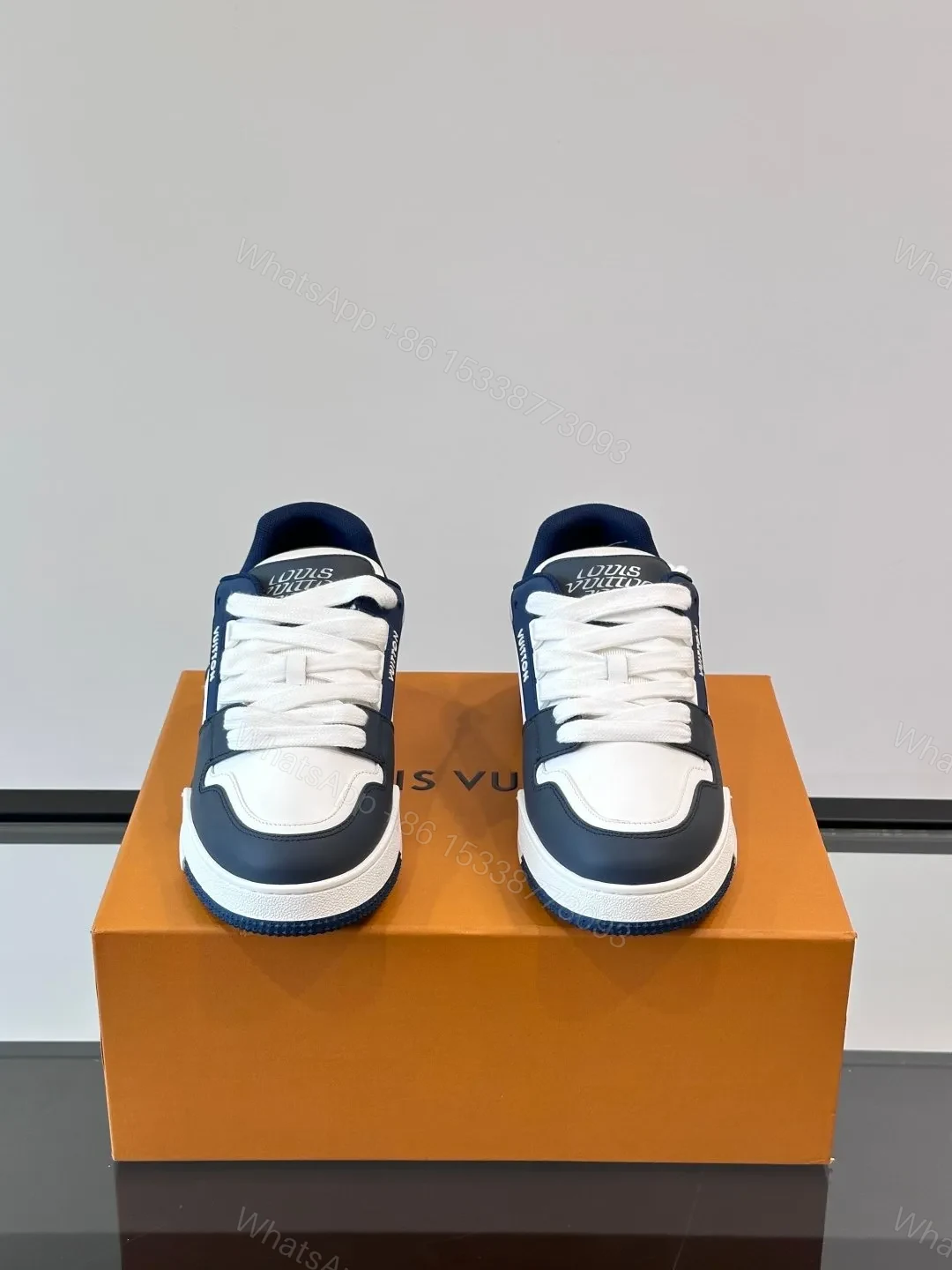 View 2 of LV Men White And Navy Leather Sneakers