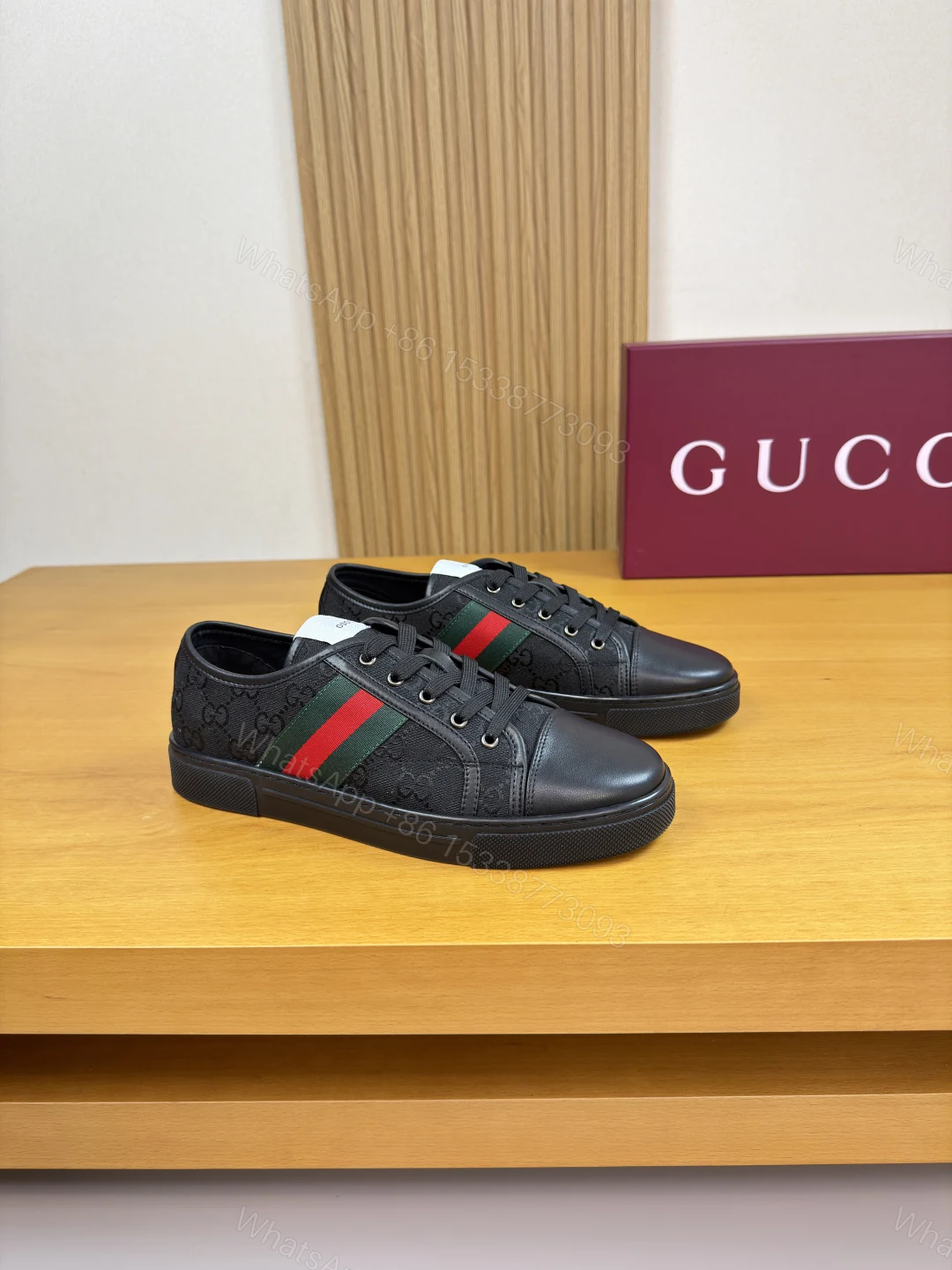 GUCCI 原單男款雙G老花帆布休閒鞋 經典織帶百搭板鞋 — view 1