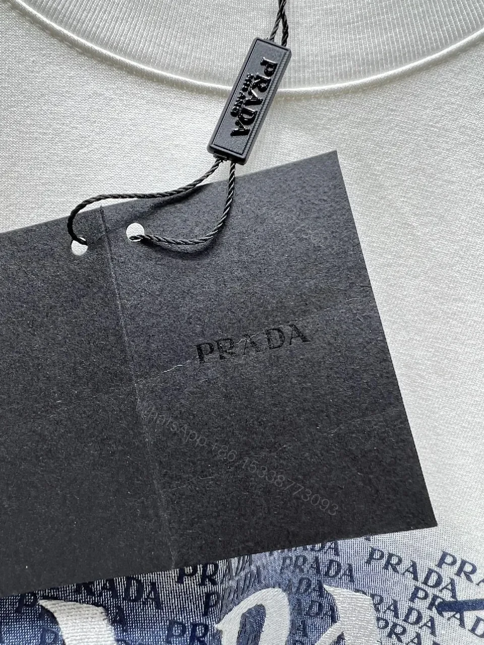 View 4 of White Cotton Tee: Prada-Inspired Emblem, Clean Luxe