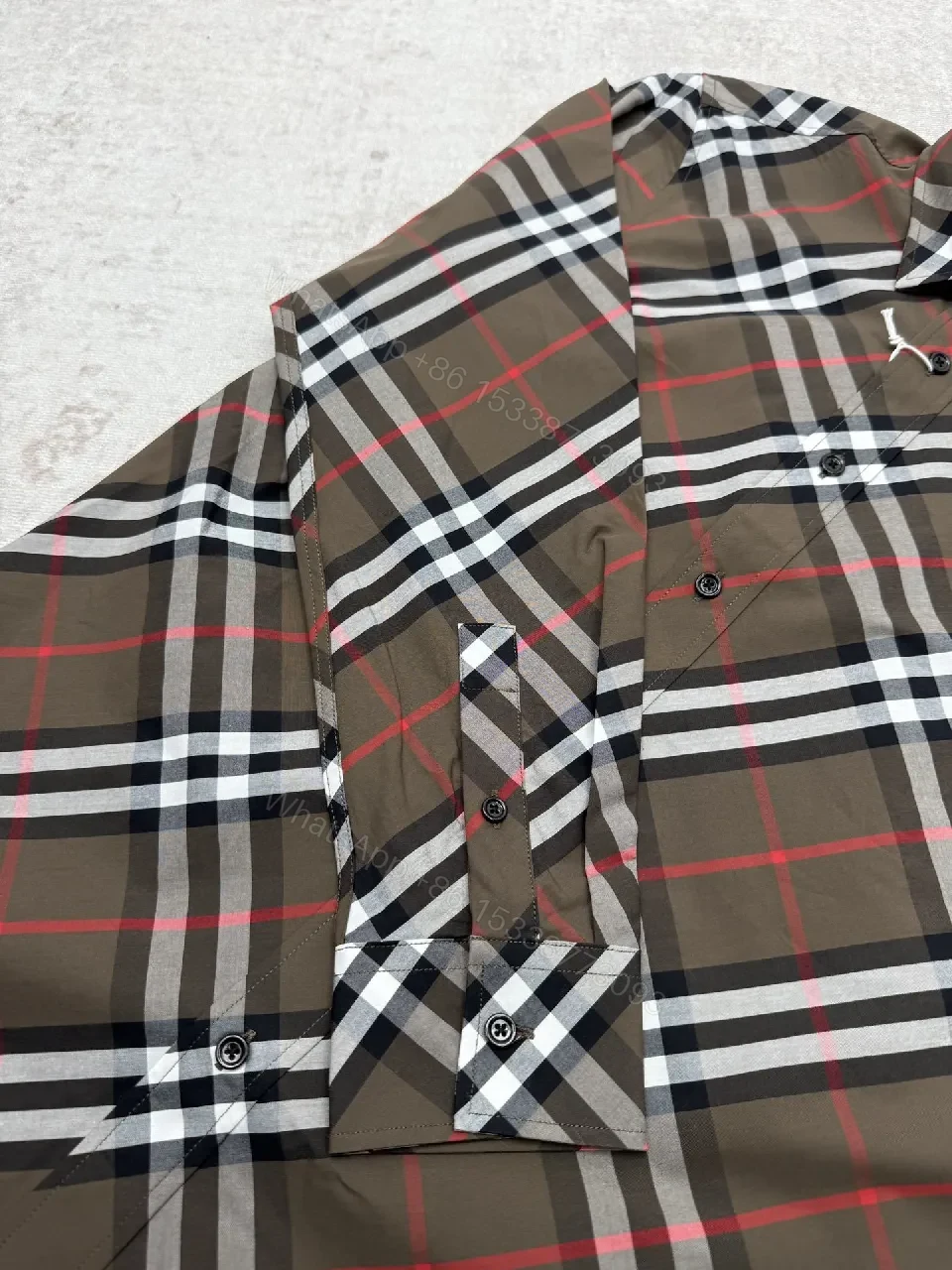 View 8 of Brown Plaid Cotton Button-Down Shirt with Signature Pattern
