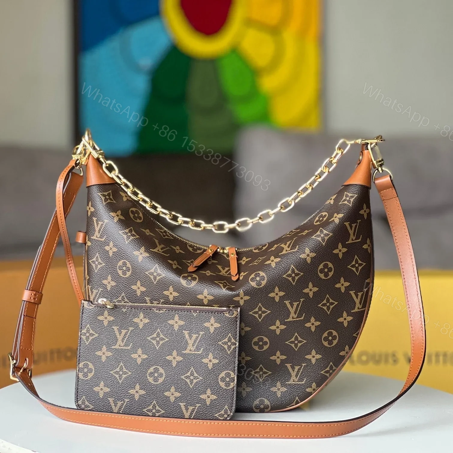 LV 25S LOOP HOBO 38 IN BROWN MONOGRAM COATED CANVAS GOLD HARDWARE — view 1