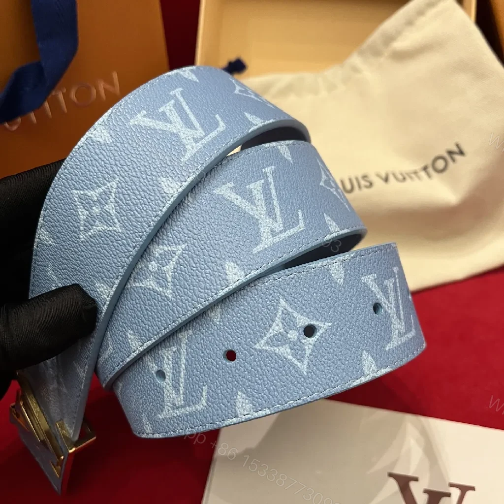 View 8 of Pastel LV-Style Textured Belt with Signature Buckle
