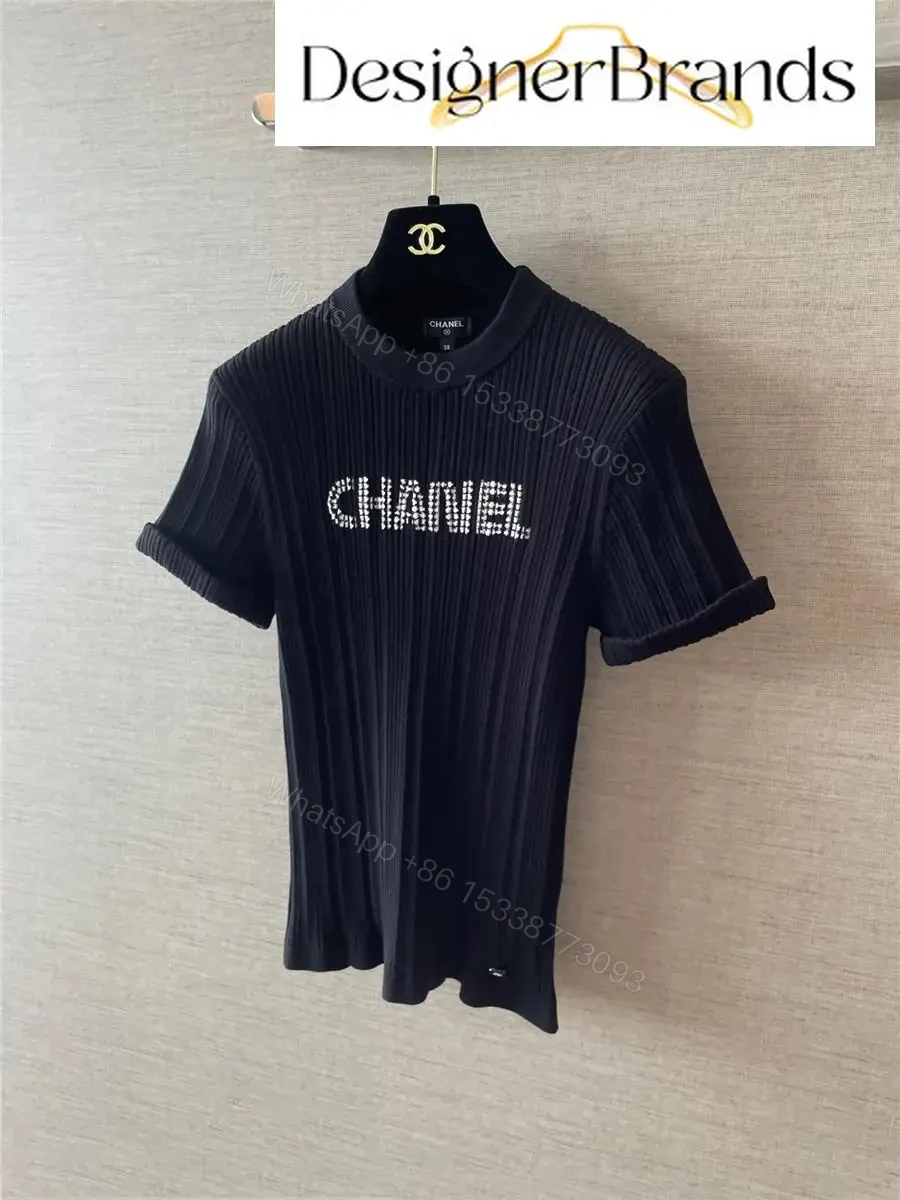 View 4 of Knit Tee: Rhinestone Logo, Modern Texture, Luxe Presence