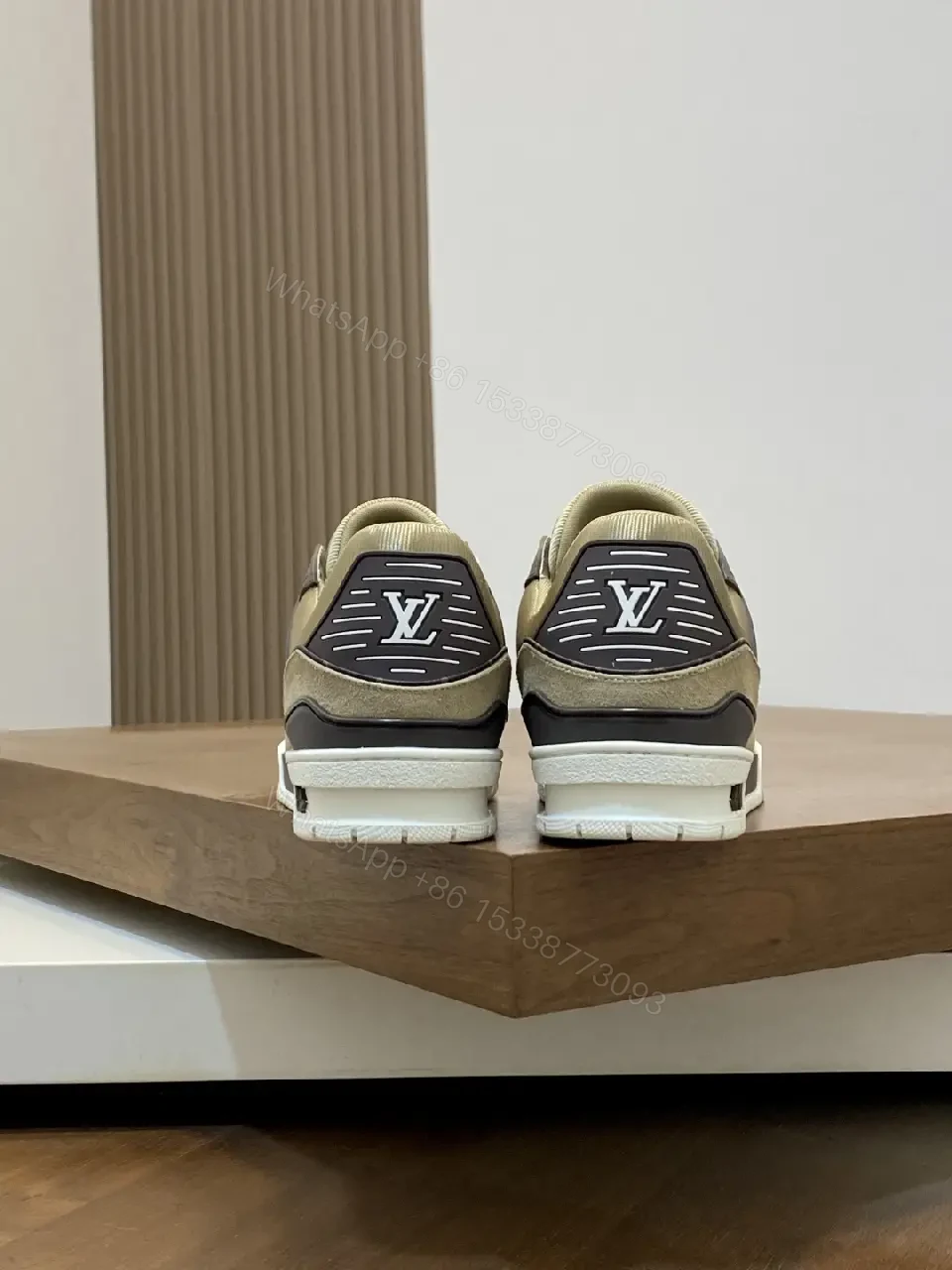 View 10 of Beige Canvas Louis Vuitton-Style Sneaker with Iconic Accents