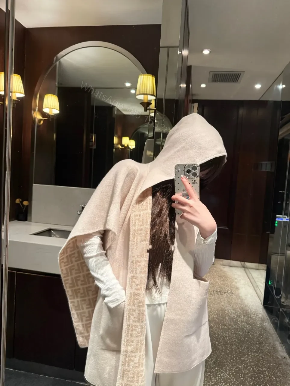 View 3 of Soft-Neutral Knit Cape Jacket: Luxury Comfort & Signature Trim