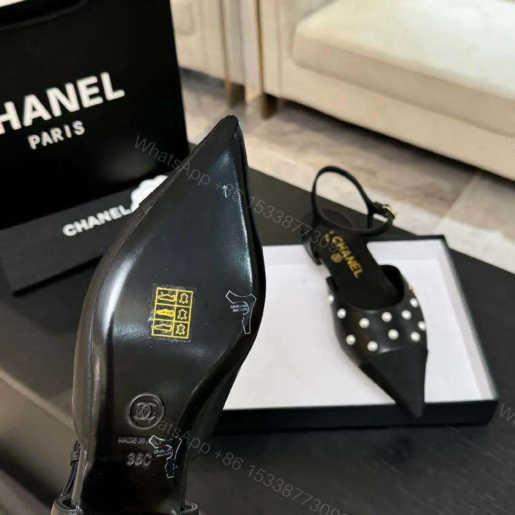View 8 of Sophisticated Studded Slingback Pumps: Black Leather, Luxe Style