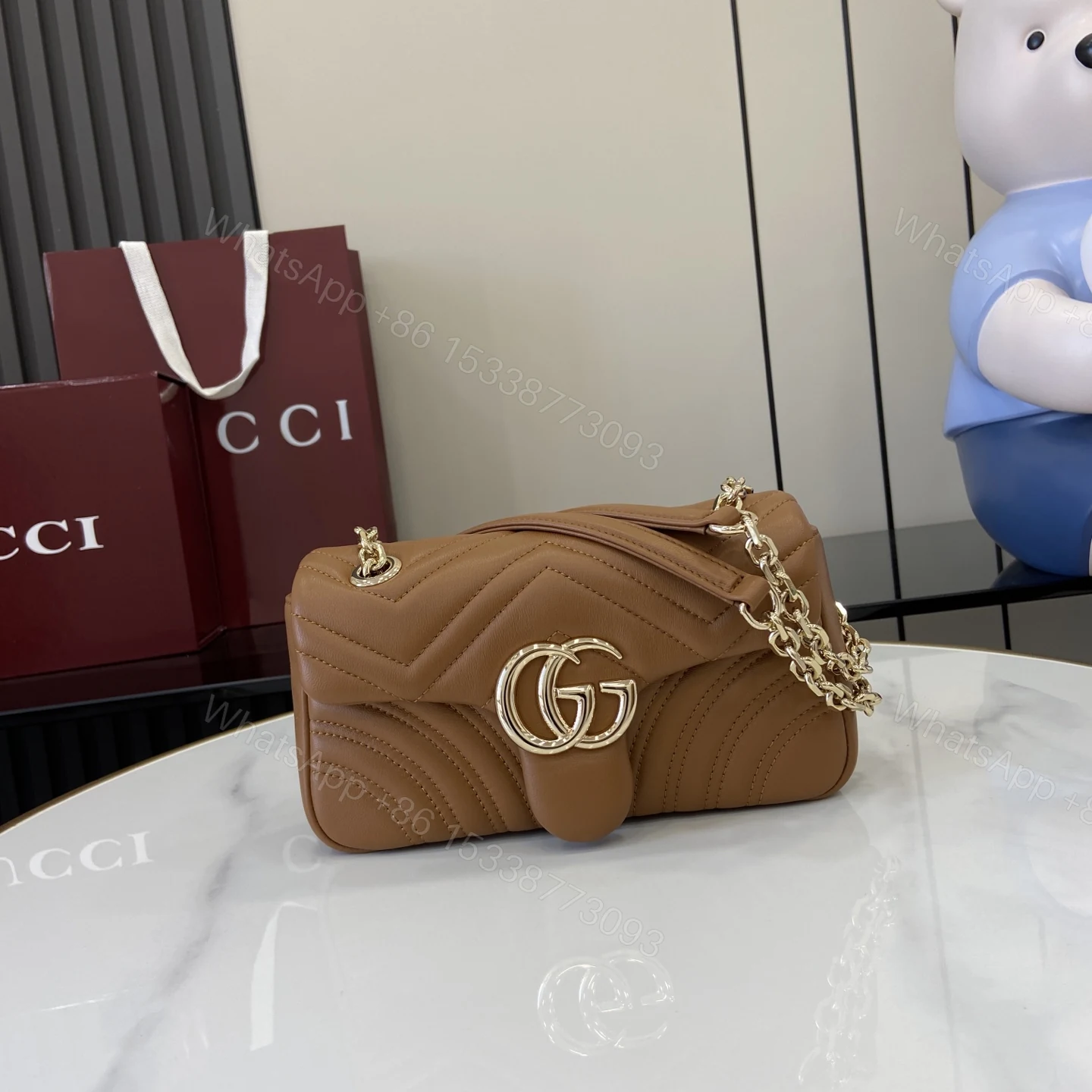 Gucci 一比一GG Marmont焦糖棕小包 女用秋冬鍊帶款 — view 1