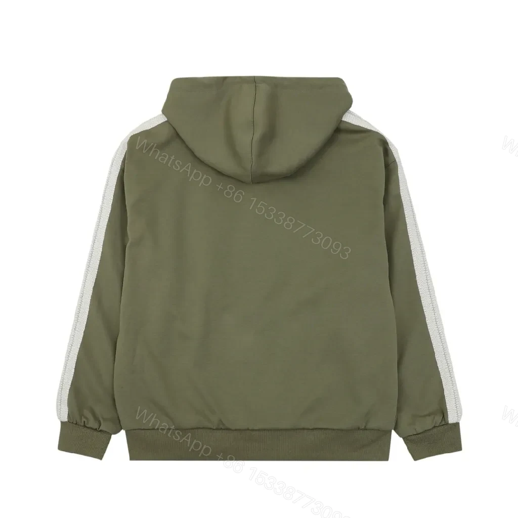 View 5 of Olive Track Hoodie: Olive, Knit, Modern, Textured Stripes, Hoodie