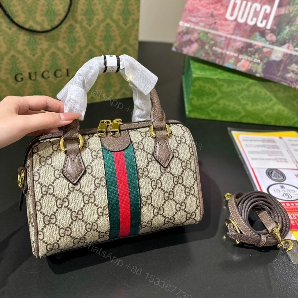 View 2 of Gucci Ophidia Gucci Small Boston Bag Beige And Dark Brown GG Monogram 22Cm 772053 96IWG 8745