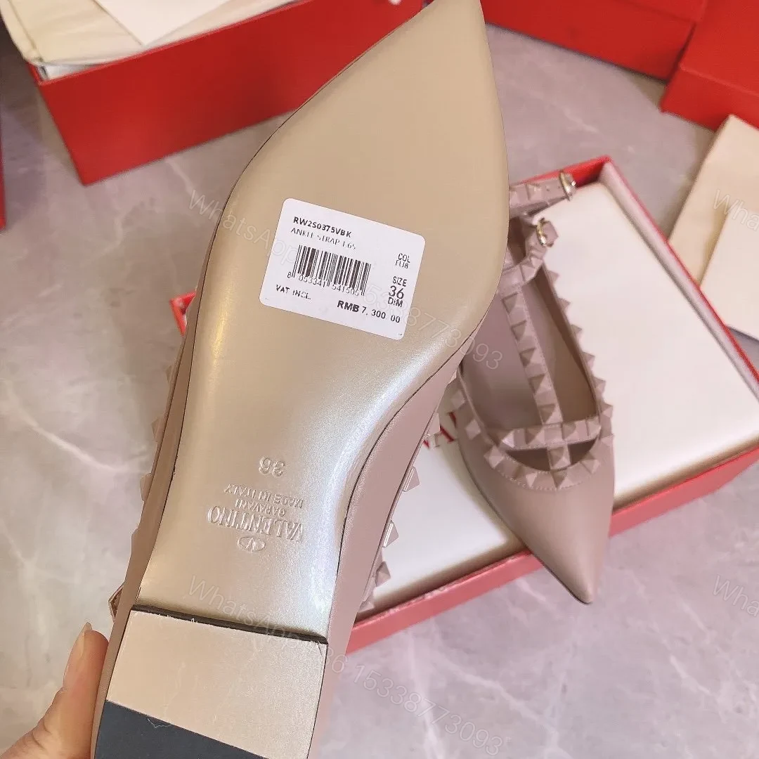 View 5 of Valentino Women Beige Leather Pointed Flats