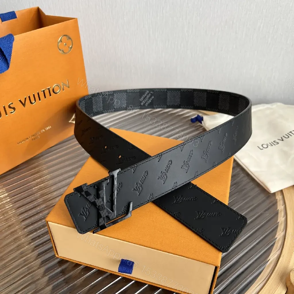 View 7 of Gray Textured LV Belt with Woven Monogram Pattern, Wide Style
