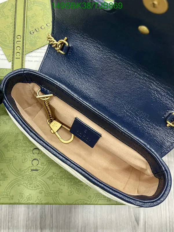 View 8 of Gucci Blue and Red GG Marmont Mini Leather Shoulder Bag featuring Textured Torchon Double G AS474